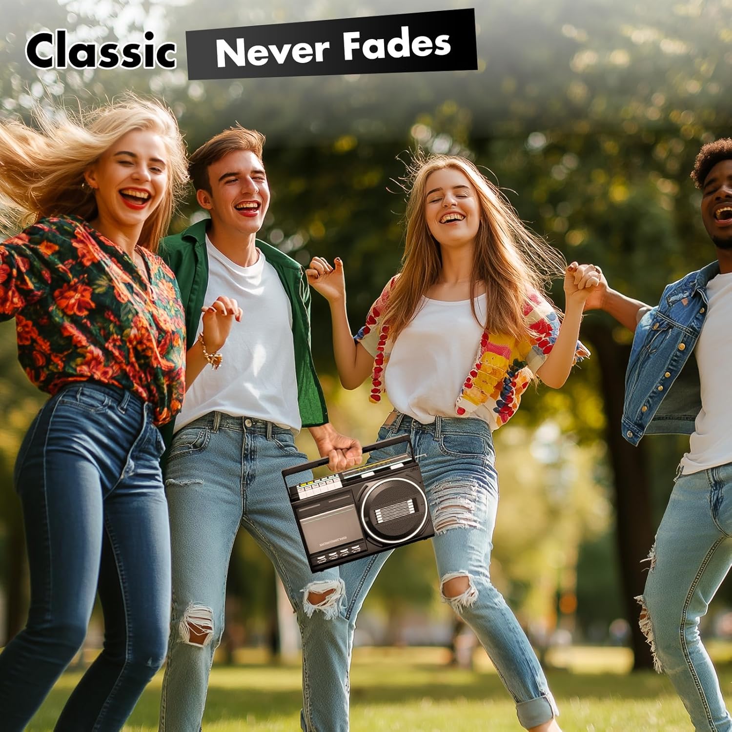 Portable Boombox Cassette Player Combo with Bluetooth,Retro Radio FM/AM/SW,Tape/USB Converter,Earphone Jack,Sound Amplifier,DC/AC Powered,Built-in MIC for Voice Recording,Great Gift for Seniors Kids