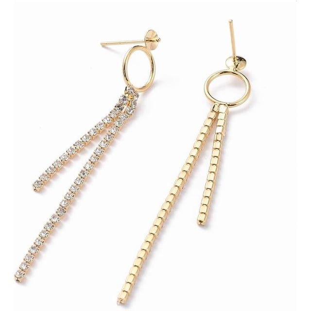 2 piezas de aretes de botón de latón con borlas de circonita cúbica para cuentas perforadas a la mitad, chapados en oro de 18 quilates.