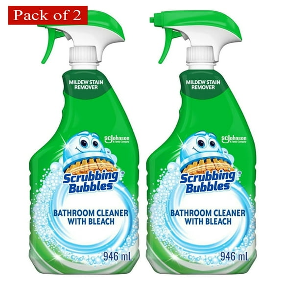 Scrubbing Bubbles Bathroom Cleaner Mildew Stain Remover With Bleach Refill, 946ml (Pack of 2)