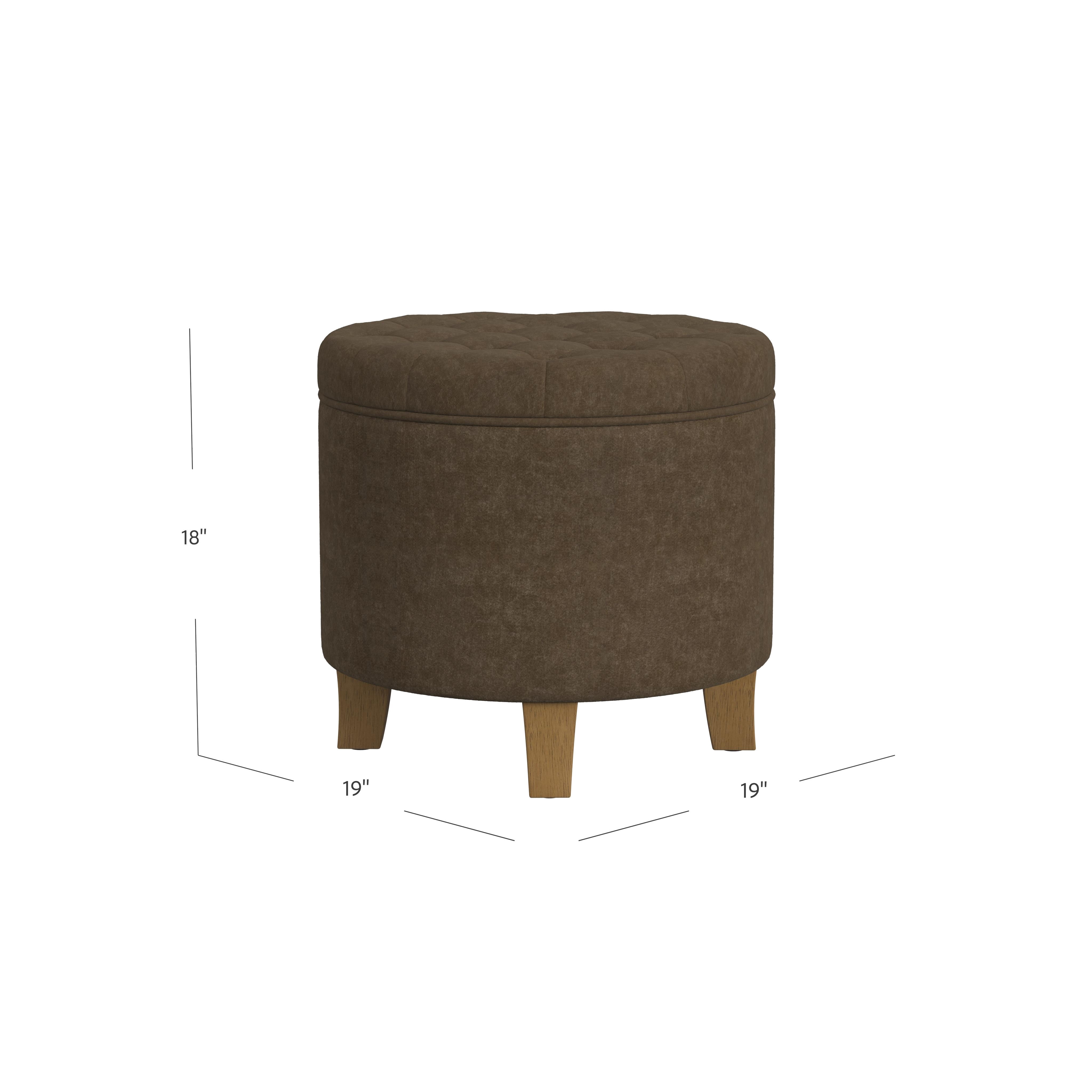 HomePop Small Round Button Tufted Storage Ottoman, Mocha Velvet