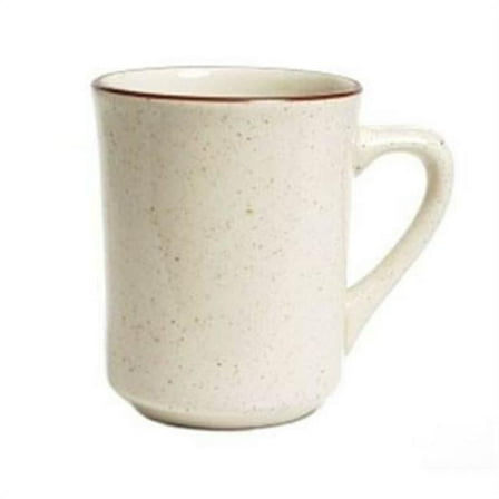 Tuxton China TBS-017 Bahamas 3 in. Narrow Rim with Brown Speckle Tiara Mug - White - 3 Dozen