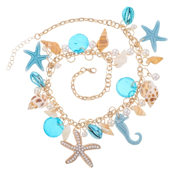 Supvox Aquatic Jewelry for Women Seashell Pendant Necklace Sky Blue 1Set Choker for Beach Vacation