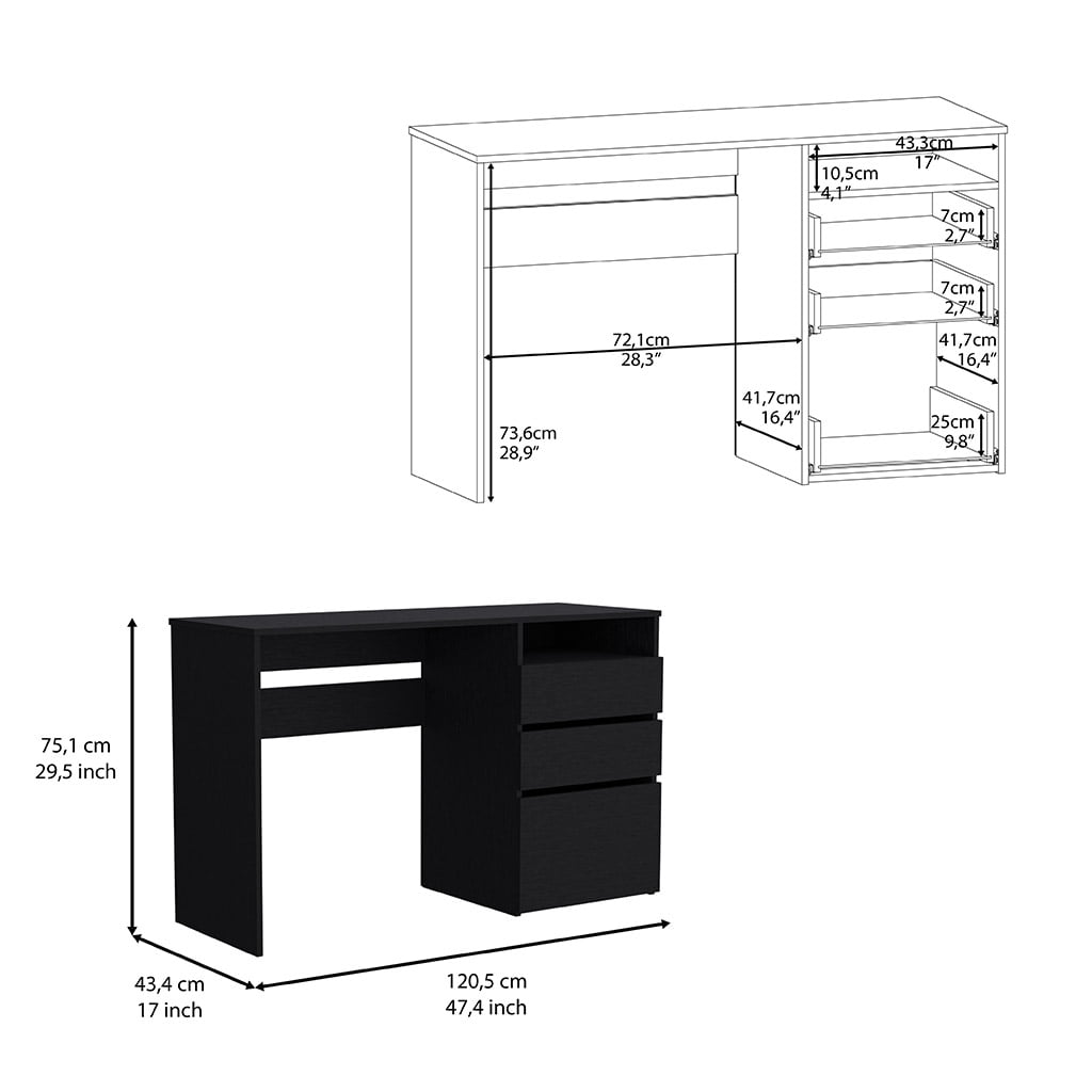 Office Desk Kenai 3 Drawers Computer Desk, One Shelf, Black,Work Surface