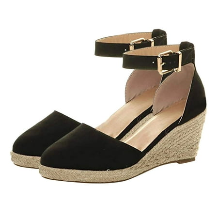 

Wavsuf Wedge Sandals for Women Casual Summer Wide Black Sandals Shoes Size 7.5