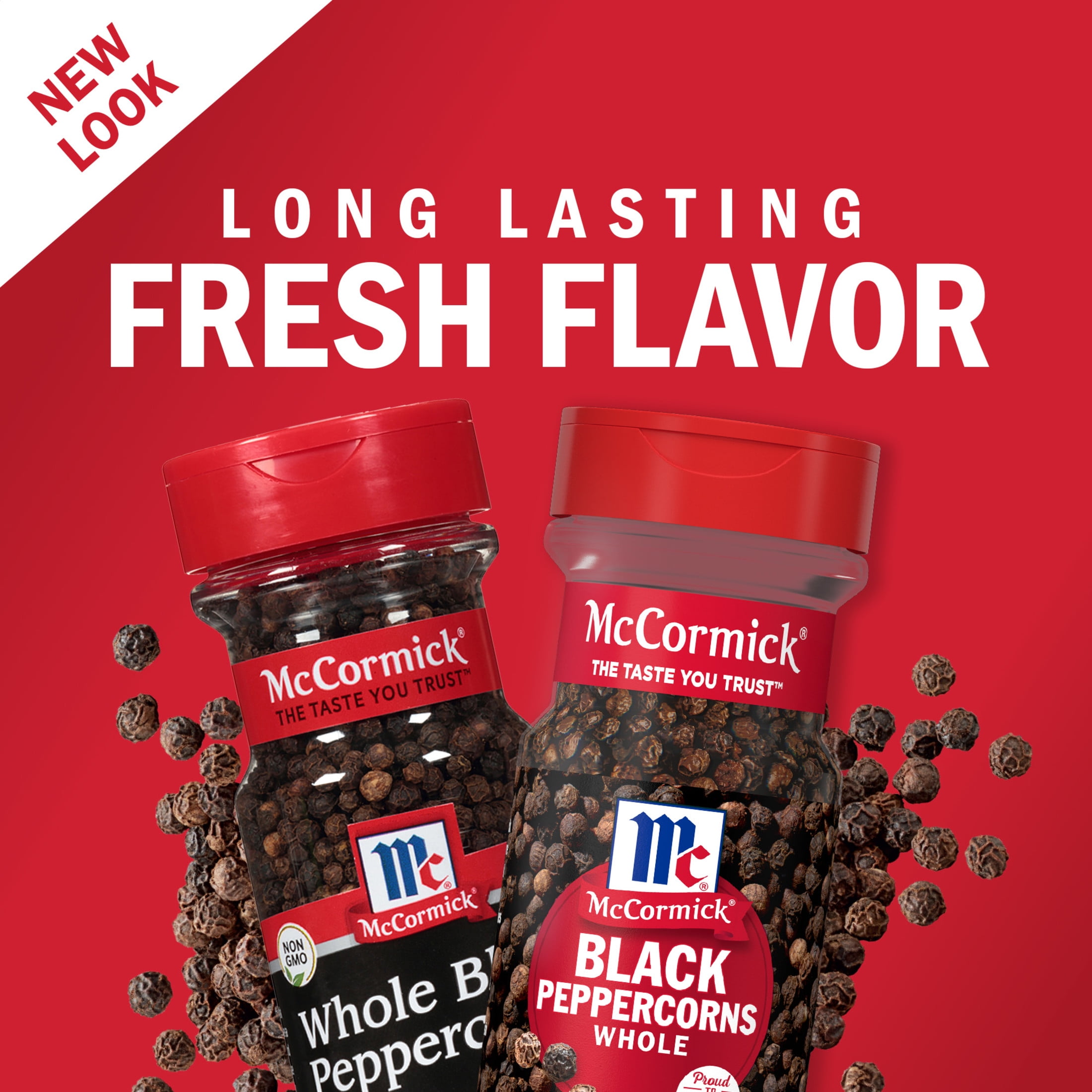 (12 pack) McCormick Non-GMO Kosher Whole Black Pepper, 3.5 oz Bottle