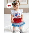 thumbnail image 4 of BemeyourBBs Girls Patriotic Outfit Letter Print Rompers and Tulle Skort Headband, 4 of 9