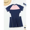 thumbnail image 5 of Sholeno Girls One Piece Short Sleeve Swim Dress Color Block Rash Guard Sport Swimwear Bathing Suit Dark Blue 5-6, 5 of 7