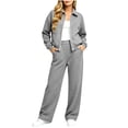 thumbnail image 3 of Jerdar Womens 2 Piece Sweat Sets Collared Zip Jacket Wide Leg Sweatpants Oversized Side Pockets Spring Fall Airport Travel Outfits L, 3 of 9