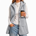 thumbnail image 6 of Valufy Women's Hooded Fleece Vest, Button Down Sleeveless Sherpa Gilet with Pockets, Mid-Length Loose Fit Warm Outerwear, 6 of 6