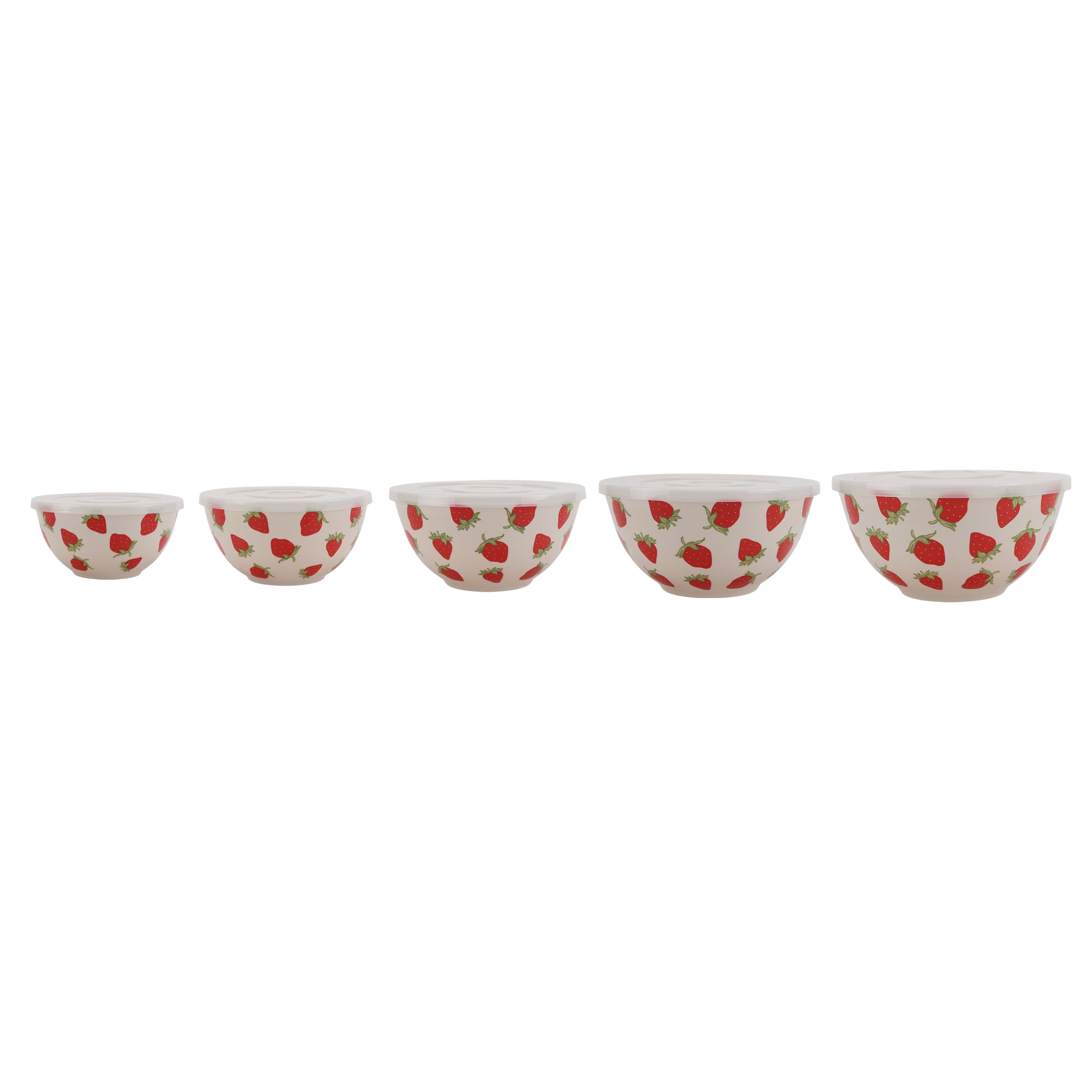 Just Feed Me by Jessie James Decker 10-Piece Melamine Mixing Bowl Set with Lids, Strawberry Design
