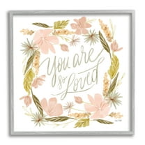 Stupell Industries You Are Loved Wreath Botanical & Floral Painting Gray Framed Art Print Wall Art, 12 x 12