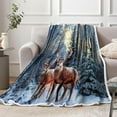 thumbnail image 4 of Winter Christmas Throw Blanket, Super Soft Warm Plush Blanket for Couch Bed Sofa Travel Camping, Winter Deer Snow Forest Holiday Decorative Comfort Cozy Throw Blanket 50 x 60 Inch, 4 of 5