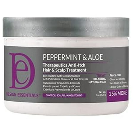 Design Essentials Peppermint & Aloe Therapeutics Anti-Itch Hair   Scalp Treatment Dandruff Hairgrooming, 5 Fl Oz., White