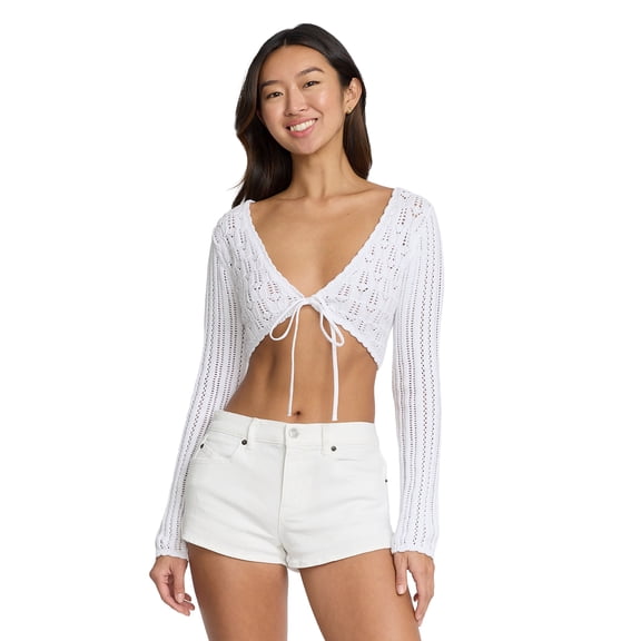 Mills by Millie Bobby Brown Women's Tie-Front Long Sleeve Sweater, Sizes XXS-XXL