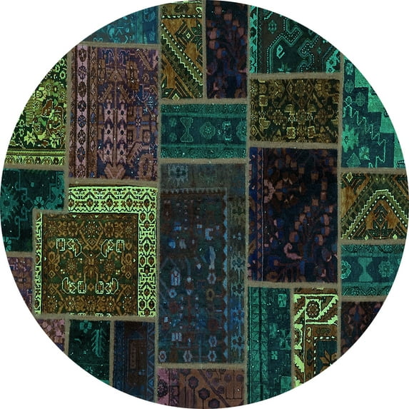 Ahgly Company Indoor Round Patchwork Turquoise Blue Transitional Area Rugs, 8' Round