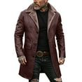 thumbnail image 3 of Men's Solid Color Button Pocket Work Wear Jacket with Plus Velvet Leather, Long Casual Coat for Winter Outdoor Adventures, Work, and Holiday Gatherings,Red,L, 3 of 6