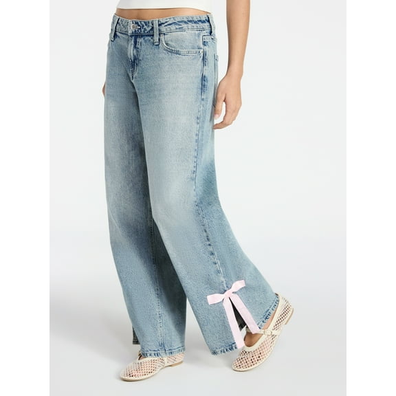 No Boundaries Baggy Jeans with Side Bow, Women’s 00-18