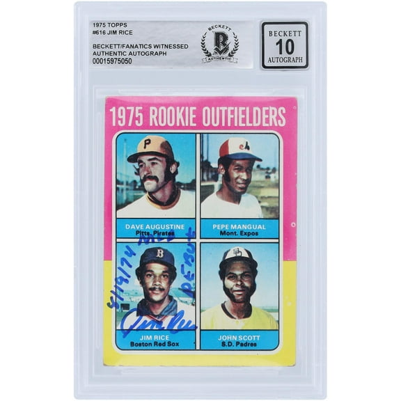 Jim Rice Boston Red Sox Autographed 1975 Topps Series 2 #616 Beckett Fanatics Witnessed Authenticated 10 Rookie Card with "MLB Debut 8/19/74" Inscription - Fanatics Authentic Certified