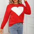 thumbnail image 6 of HOMBOM Fall Sweaters for Women Knit Cozy Crew Neck Red Pullover Long Sleeve Womens Tops Heart, 6 of 9