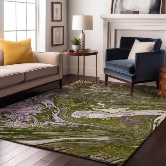 Addison Rugs Mayfield Premium Machine Washable Transitional Abstract Olive Rectangle Rug, 10' x 14'