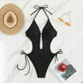 thumbnail image 6 of Sakmal Black Womens Bathing Suits Cutout Tie Side Tummy Control One Piece Swimsuits Solid Halter Deep V-Neck Swimwear, 6 of 8