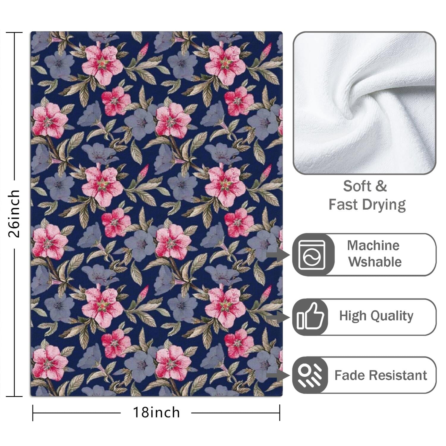 2 Pcs Funny Kitchen Towels,Pioneer Flower Microfiber Dish Towels,Kitchen Tea Towels,Kitchen Towel Set (18" X 26")
