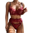 thumbnail image 1 of Exquisita lencería de encaje para mujer Sujetador + Liga + Calzoncillos Conjunto Babydoll Ropa de dormir recortada Fridja nalpqowj13938, 1 of 9