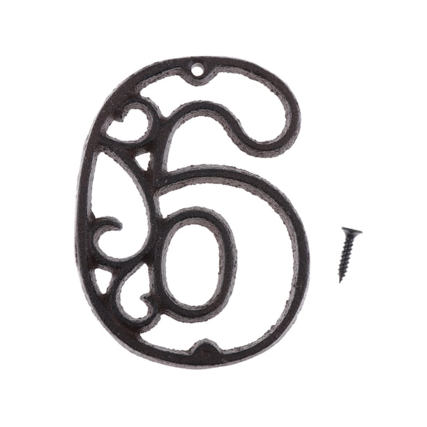 Número de hierro forjado de metal 0-9, números de puerta, números de placas de dirección para y buzón número 6 BLESIY Placa de la placa de la puerta