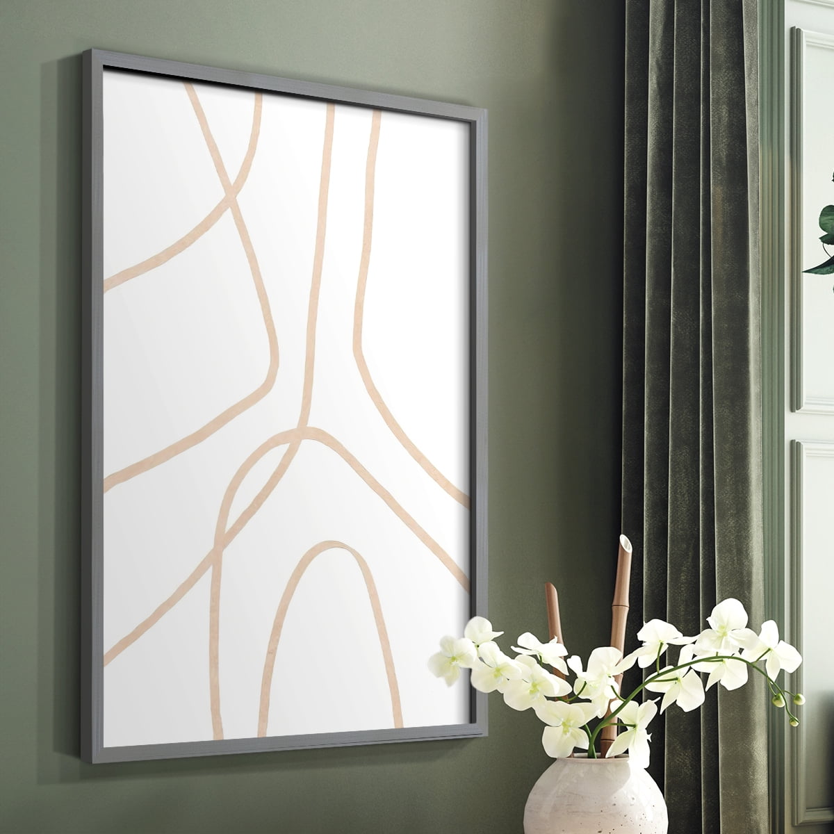 Clean Contour IV Framed Print in Gray Solid Wood Framed Print No Nail Hanging