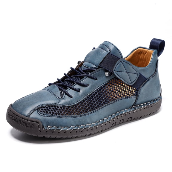Rokment Women's Men's Vintage Stitching Mesh Leather Patchwork High Top Fashion Sneakers Fall Breathable Casual Slip on Walking Flat Non Slip Driving Work Tennis Shoes Blue Size 6