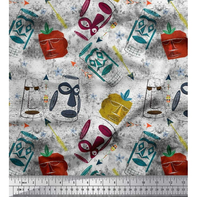 Soimoi Rayon Fabric Arrow & Mask African Print Sewing Fabric Yard 42 Inch Wide