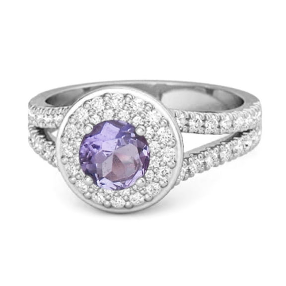 925 Sterling Silver Round 3.43 Ctw Amethyst Beautiful Double Halo Women Valentines Day Gifts Ring