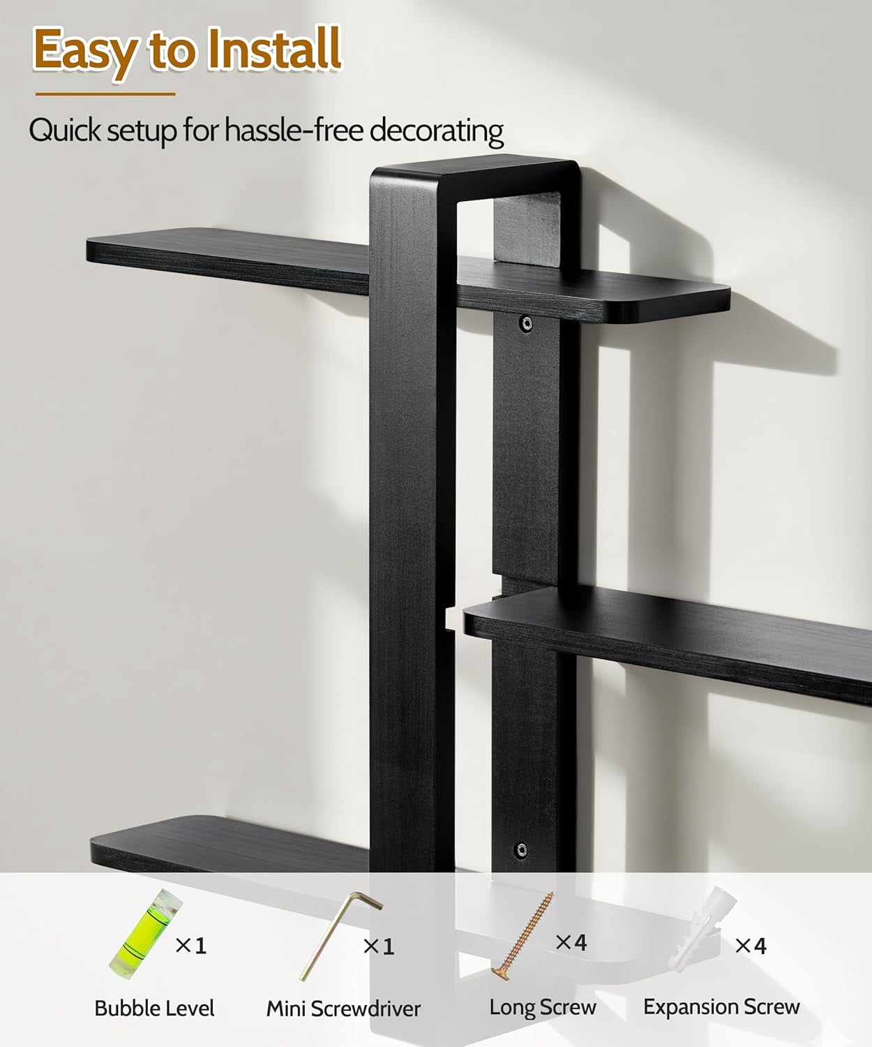 Gronda Black Floating Shelves for Wall Mounted, 3 Tier Pine Wood Shelf for Living Room Bathroom Bedroom Home Decoration Storage, Modern 20in