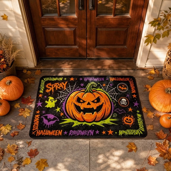 Kugisaki Halloween Pumpkin Doormat Welcome Entrance Door Mat Carpet Halloween Entry Rug Floor Mat for Porch Patio Outdoor Indoor