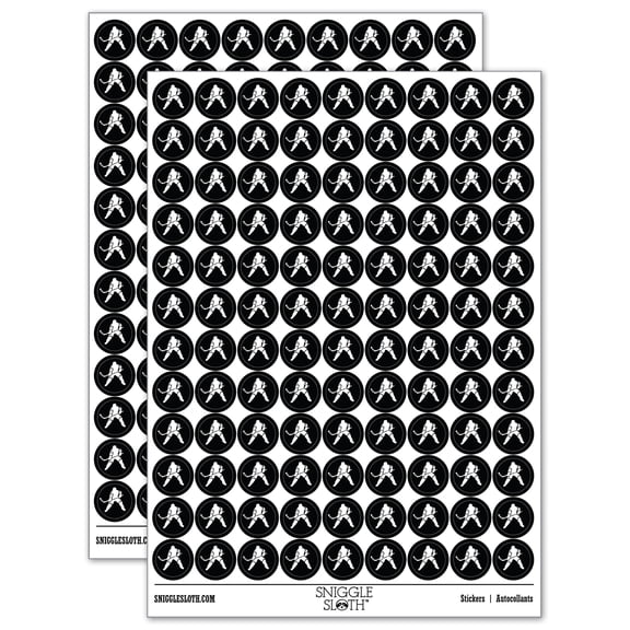 Hockey Player Holding Hockey Stick 200  Round Stickers - Black - Gloss Finish - 0.50" Size