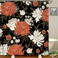 thumbnail image 3 of 4PCS Boho Floral Shower Curtain Sets with Rugs, Waterproof Fabric Black and Gold Shower Curtain, Spring Vintage White Peony Rose Blossom Flower Plant Botanical Leaves Aesthetic Bathroom Decor, 3 of 7