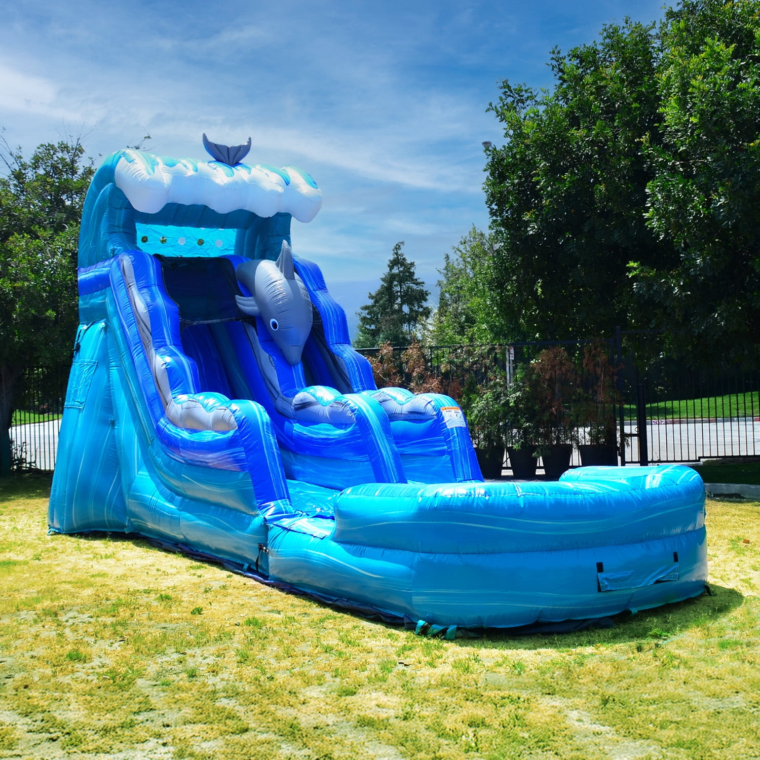 JumpOrange Outdoor Dolphins Commercial Grade Inflatable Slide with Blower Water Slide with Pool for Kids and Adults