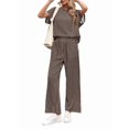 thumbnail image 2 of Womens Striped 2 Piece Set Short Sleeve T Shirts Wide Leg Pants Matching Lounge Sets with Pockets Brown M, 2 of 7