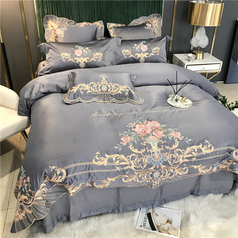 Homeex Embroidered Fourpiece Pure Cotton Simple Princess Style High