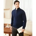 thumbnail image 2 of Kallspin Men's Quarter-Zip Sweater Cotton Mock Neck Knit Long Sleeve Pullover Sweater(Navy Blue,Medium), 2 of 9