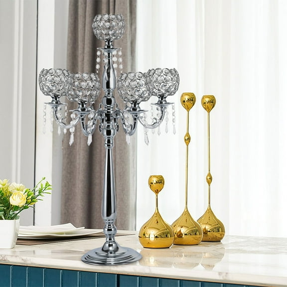 Silver Candelabra 5 Arms Silver Crystal Tall Candle Holders 75cm/ 29.5in