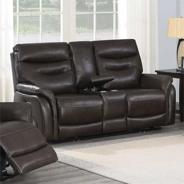 Fortuna Dark Brown Power Recliner Console Loveseat - Walmart.com ...