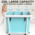 thumbnail image 2 of 230L (60 Gal) Extra Large Fashion Laundry Sorter 3 Section with Lid, Rolling Laundry Basket Hamper with Handle, Laundry Organizer Storage Cart with Sturdy Metal Frame for Laundry Room,Hotel - Blue, 2 of 14