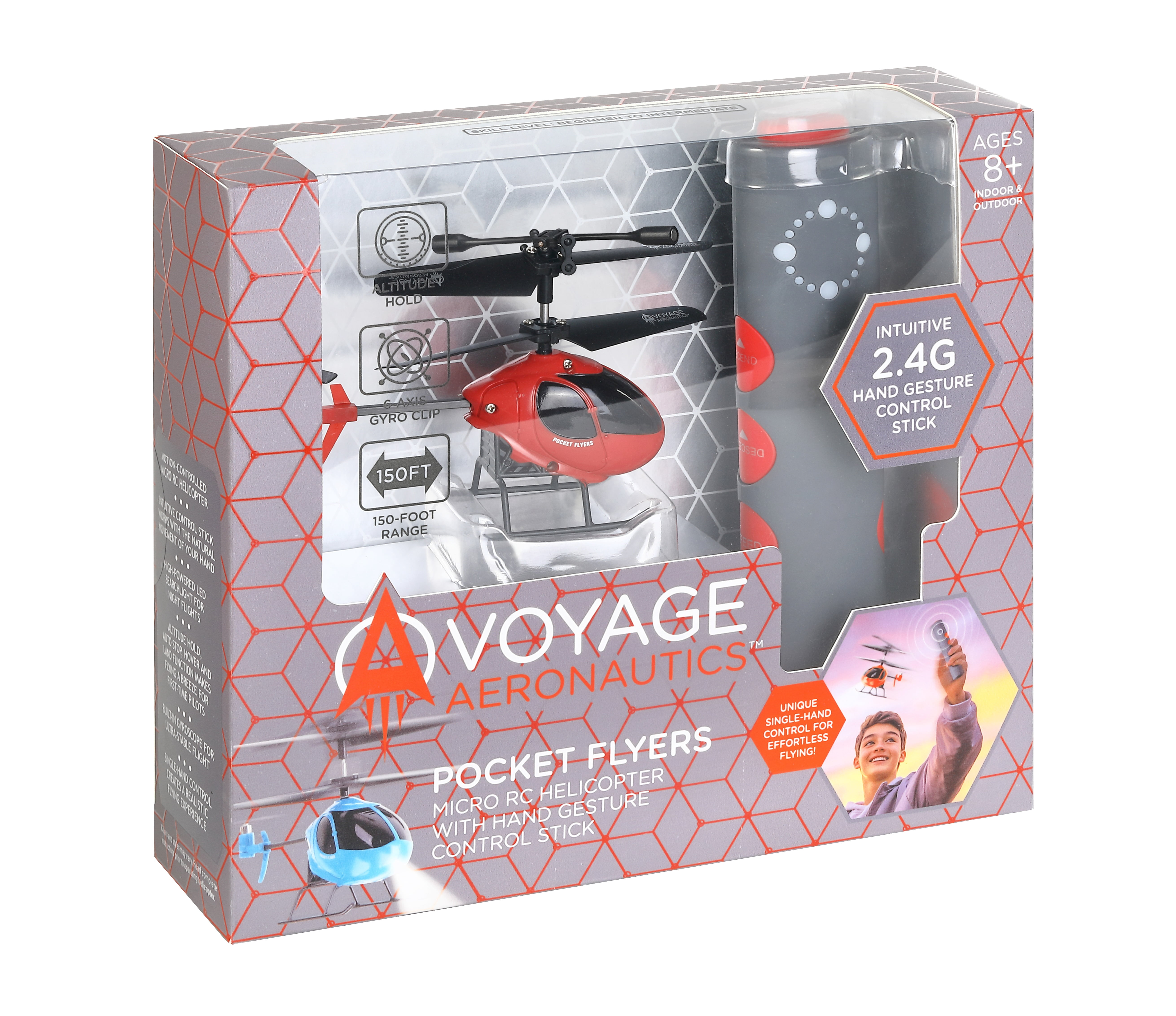 Voyage Aeronautics Micro RC Helicopter Pocket Flyer for Kids and Adults, Gesture Control, Red