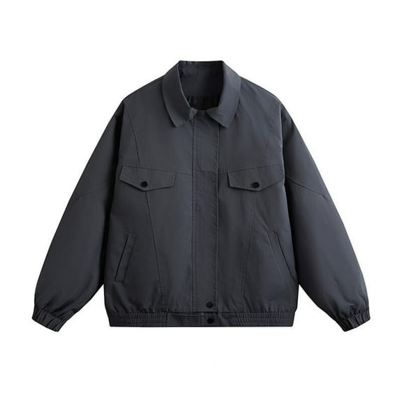 M-5X Plus Size Work Jackets for Men with Pockets Big & Tall Zip Up Coats Mens Casual Solid Color Long Sleeve Collared Streetwear Jacket