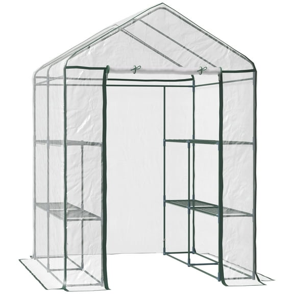 Outsunny 5' x 5' x 6' Mini Walk-in Greenhouse Kit, Portable Green House with 3 Tier Shleves, Roll-Up Door, and Weatherized Plastic Cover for Backyard Garden, Garden