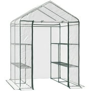 Outsunny 5 x 5 x 6 Mini Walk-in Greenhouse Kit, Portable Green House with 3 Tier Shleves, Roll-Up Door, and Weatherized Plastic Cover for Backyard Garden, Garden