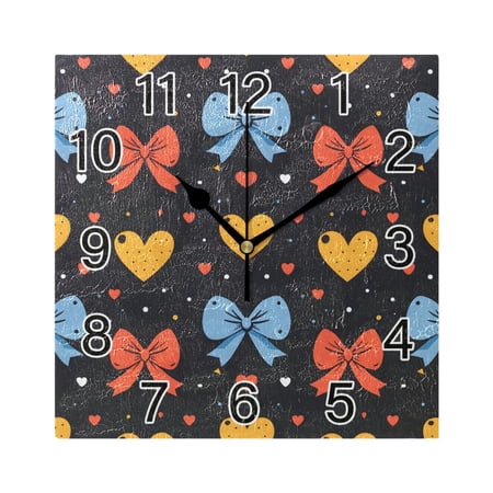 Ryvnso Hearts Bows Wall Clock Square Silent Non-Ticking Battery Operated 7.78