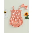thumbnail image 2 of GXFC Infant Baby Girl Romper Dress Outfits Newborn Girls Sleeveless Sling Daisy Print Jumpsuit One Piece Skirt Dress Babysuit with Bow Headband 0-18M, 2 of 8