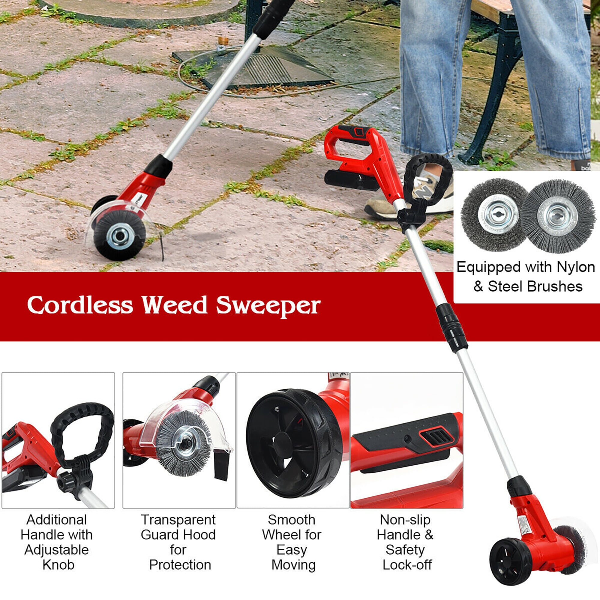 Telescopic Handle Cordless Block Paving Brush with 2000mAh Rechargeable